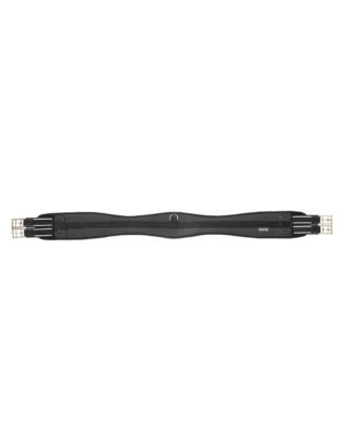 Ergonomic shaped synthetic general purpose girth with elastic on both sides and D ring in centre for training attachments