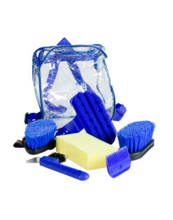 Quality basic horse grooming brush set in plastic backpack bag