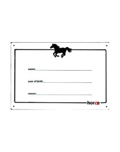 Plastic stall plaque for horse motif and branding for details of the horse to be put on the stable door