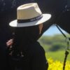 Onyx Equestrian wide brim sun hat with woven design and black band