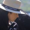 Onyx Equestrian wide brim sun hat with woven design and black band