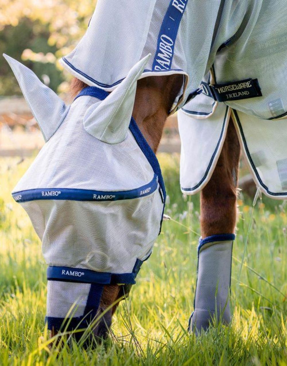 rambo fly protection mask with breathable mesh and eye guard design for insect protection during turnout