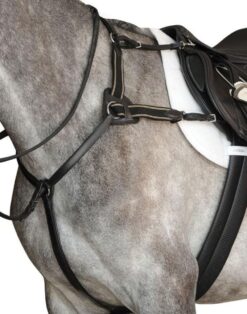 black 5 point horse breastplate with elastic and padding for saddle stability