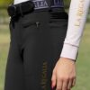 La Regalia Gato Breeches in black with high waist, half-sticky knee grip, ribbed back panel and seamless seat