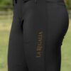 La Regalia Gato Breeches in black with high waist, half-sticky knee grip, ribbed back panel and seamless seat