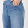 Kaia women’s high waist denim riding breeches with silicone full seat and embroidered pockets