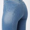 Kaia women’s high waist denim riding breeches with silicone full seat and embroidered pockets