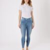 Kaia women’s high waist denim riding breeches with silicone full seat and embroidered pockets