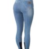 Kaia women’s high waist denim riding breeches with silicone full seat and embroidered pockets