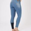 Kaia women’s high waist denim riding breeches with silicone full seat and embroidered pockets