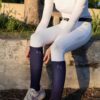 La Regalia LR Monogram Riding Socks in navy and black, soft stretch-knit fabric with reinforced heel and toe and embroidered LR monogram detail