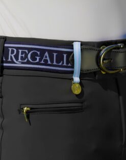 La Regalia Elastic Riding Belt with black leather detailing and gun metal grey La Regalia buckle, stylish equestrian belt for everyday wear