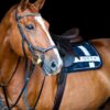 Criss Cross Numnah in Navy with distinctive criss cross design, high wither cut and plush padding, machine washable equestrian saddle pad