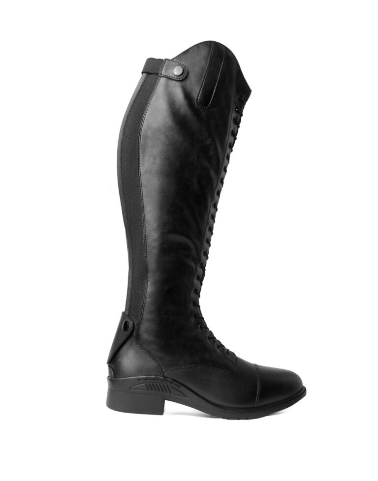 Women's lace-up leather riding boots in black