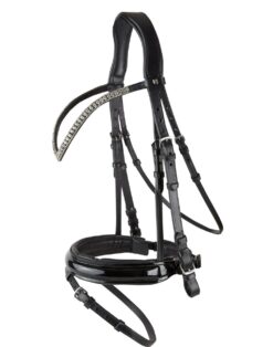 Horze Grayson Anatomic Snaffle Bridle padded leather with rhinestone V-shaped browband