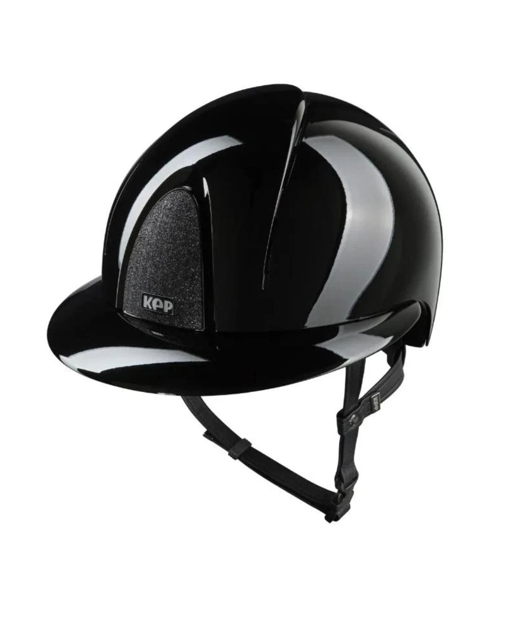 KEP Smart Nova Polish Black Star Riding Helmet polished ABS shell with Star glitter panel and extended polo visor