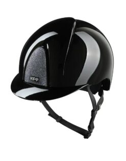 KEP Smart Nova Polish Black Silver Star Riding Helmet polished ABS shell with silver glitter panel and swappable visor