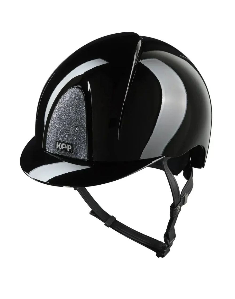 KEP Smart Nova Polish Black Silver Star Riding Helmet polished ABS shell with silver glitter panel and swappable visor