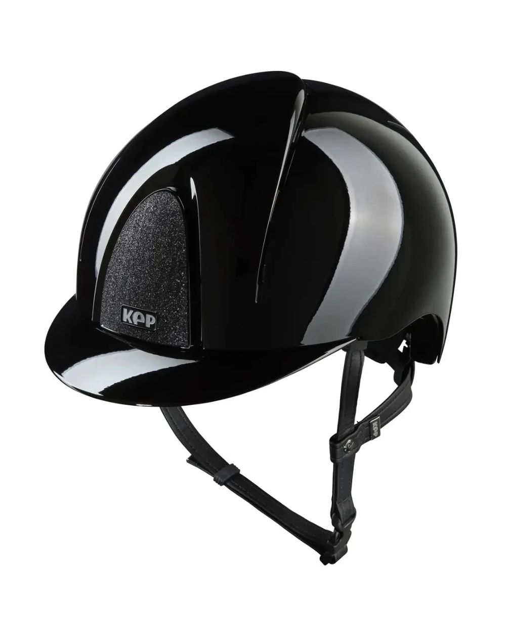 KEP Smart Nova Polish Black Star Riding Helmet polished ABS shell with Star glitter panel and extended polo visor