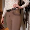 La Regalia Dorado Breeches latte colourway with full seat silicone grip and gold Argentinian sun embroidery