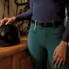 La Regalia Gato Breeches emerald green with half-sticky knee grip and seamless seat