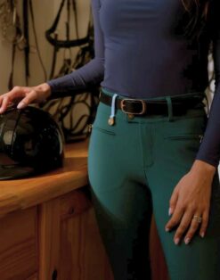 La Regalia Gato Breeches emerald green with half-sticky knee grip and seamless seat